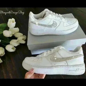 Bling Womens Nike Air Force 1 White Sneakers Shoes made with Swarovski Crystals